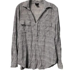 Ann Taylor Large 💯 Rayon Collared Pull Over Long Sleeve Blouse Simple Y5